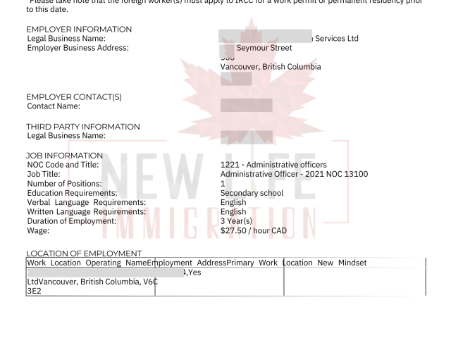 LMIA của chị Vy – vị trí Administrative Officer tại Vancouver, bước đầu trong quy trình xin Work Permit và định cư Canada