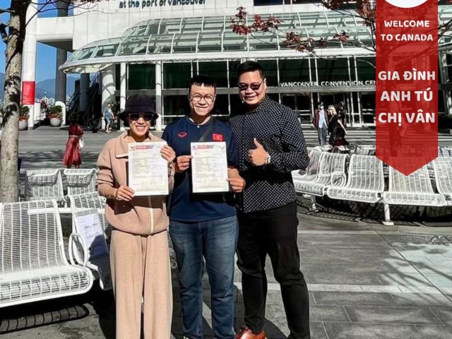 Gia đình Anh Tú – Chị Vân nhận visa và đến Canada, chụp hình tại Canada Place Vancouver