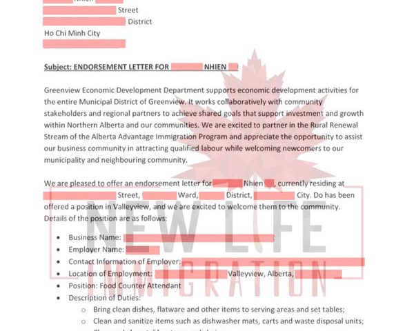 Endorsement Letter từ thành phố Greenview Alberta – Thư hỗ trợ định cư Canada