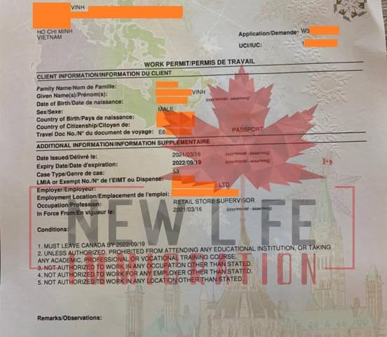 Chúc mừng anh Vinh đã nhận Work Permit vị trí Retail Store Supervisor tại Canada – Bước tiến quan trọng trong hành trình định cư cùng gia đình – Được hỗ trợ trọn gói bởi New Life Immigration.