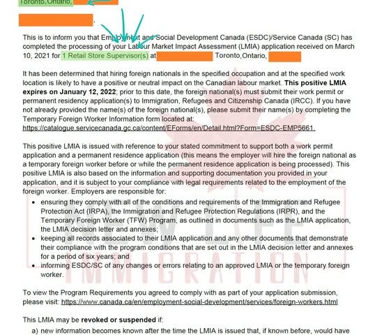 Chúc mừng chị Nhi đã được duyệt LMIA vị trí Retail Store Supervisor tại Toronto, Ontario – Hỗ trợ bởi New Life Immigration.