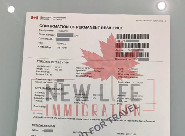Hình ảnh visa định cư Canada diện Federal Skilled Worker – Express Entry, do khách hàng của New Life Immigration nhận được trực tiếp từ Việt Nam. 1